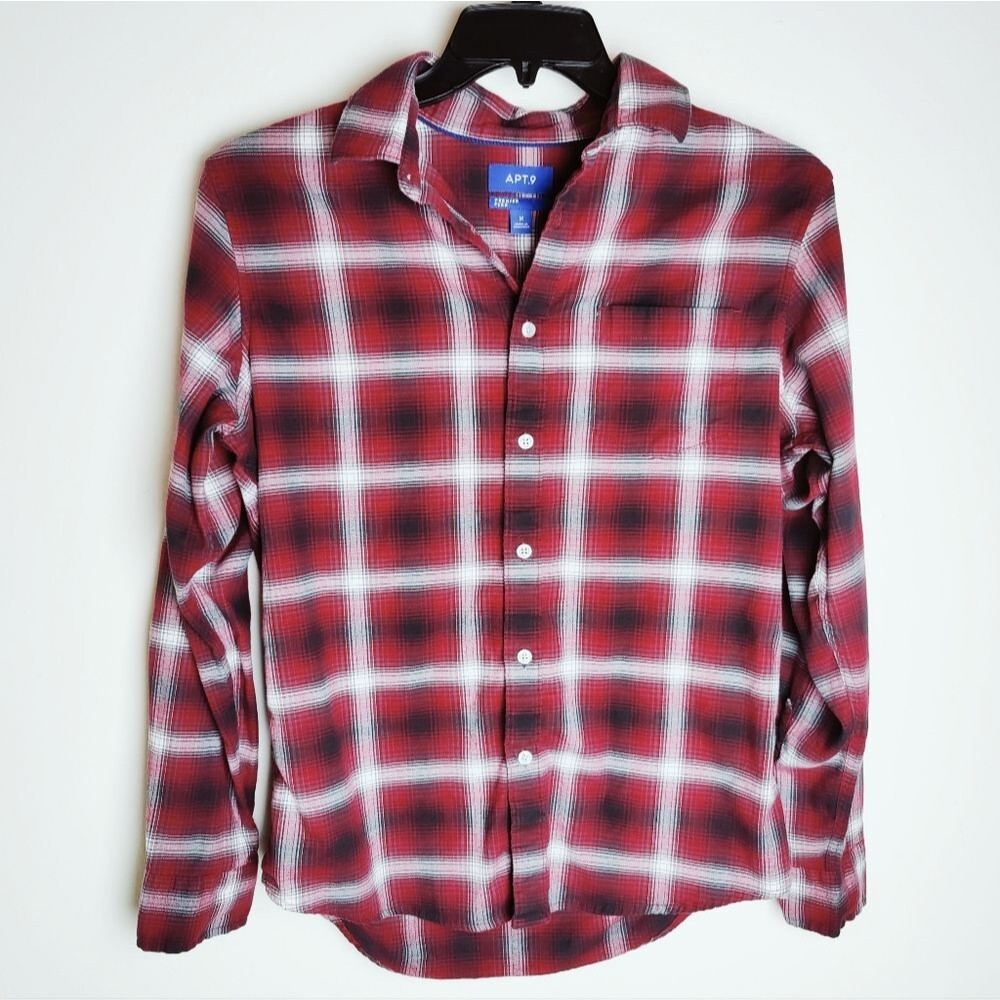 Apt. 9 Men's Premier Flex Plaid Flannel Button Down Long Sleeve Shirt, Size M